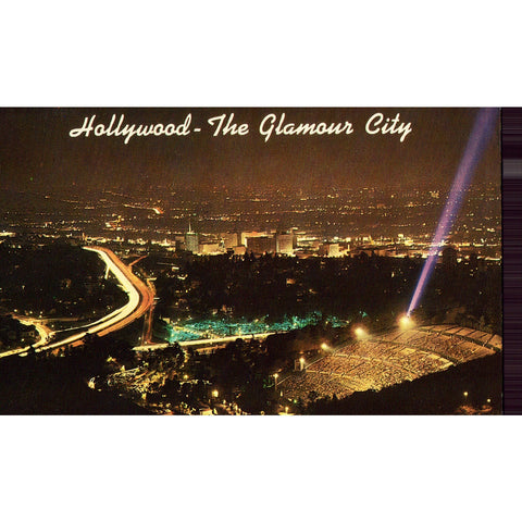 Vintage Postcard - Night View of Hollywood, California from Mulholland Drive