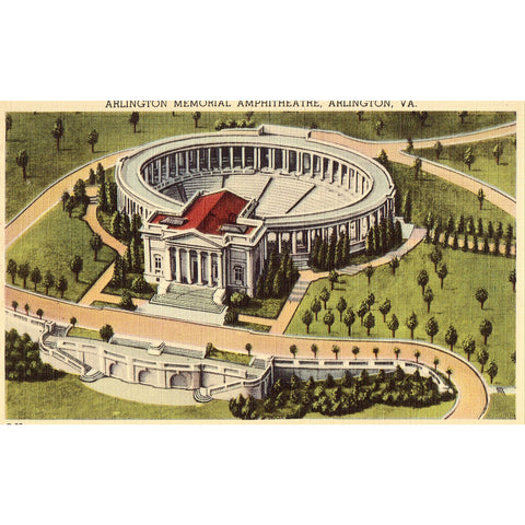 Linen Postcard - Arlington Memorial Amphitheatre - Arlington, Virginia