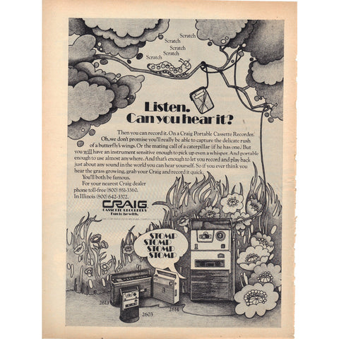 Vintage 1971 Print Ad for Craig Cassette Recorder and Volvo Cars - Wall Art