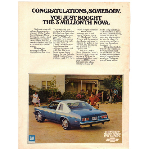 Vintage 1975 Chevy Nova Print Ad - Wall Art