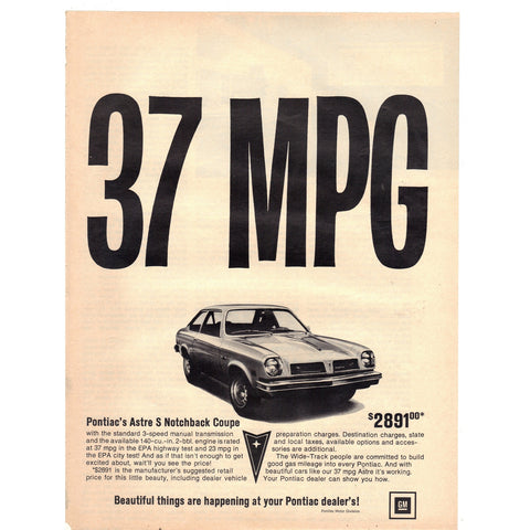 Vintage 1975 Pontiac Astre S Notchback Print Ad