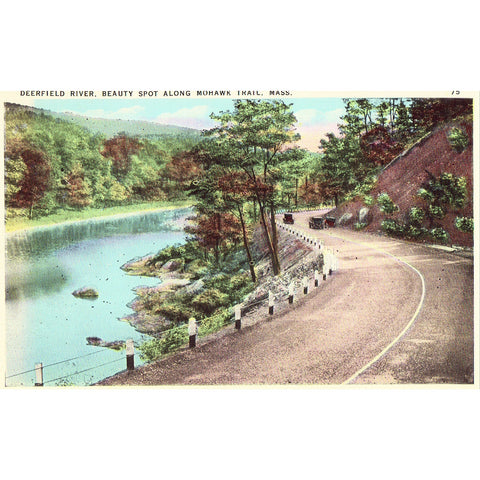 Linen Postcard - Deerfield River, Beauty Spot Along Mohawk Trail - Massachusetts