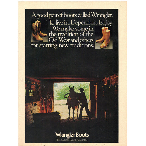 Vintage 1979 Print Ad for Wrangler Western Boots