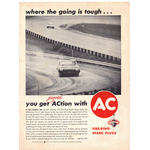 Vintage 1962 AC Fire-Ring Spark Plugs Print Ad