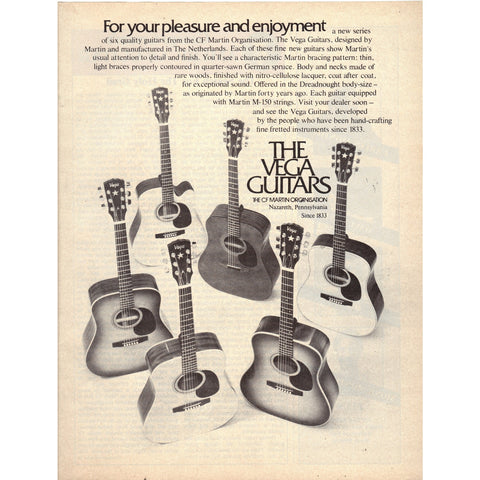 Vintage 1977 Print Ad for Vega Guitars