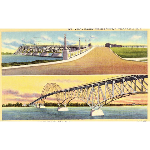 Linen Postcard - Grand Island Bridges - Niagara Falls, New York