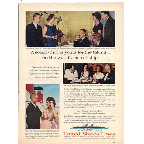 Vintage 1963 United States Lines Ship Print Ad