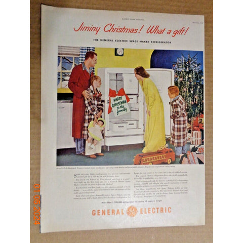 Vintage Print Ad - 1948 for General Electric Refrigerators Christmas Scene