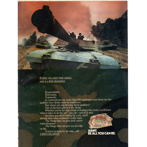 Vintage 1989 US Army Recruitment Print Ad