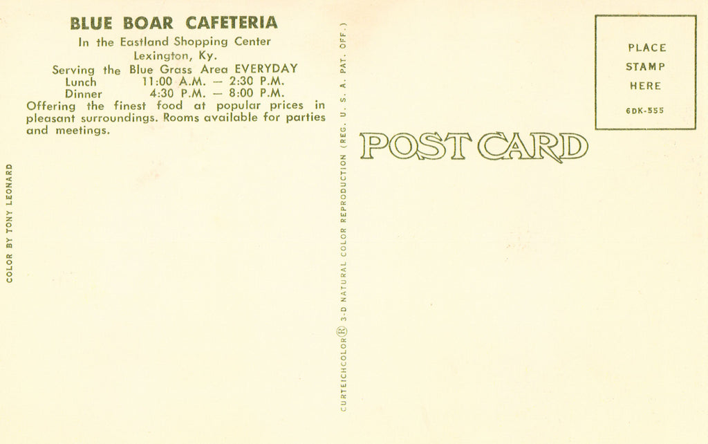 Blue Boar Cafeteria - Lexington,Kentucky Postcard